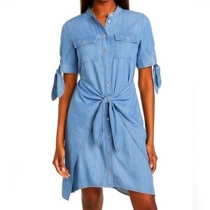 MICHAEL Michael Kors Chambray Shirt Dress Size XS NWT $155 Tie Front Button Down